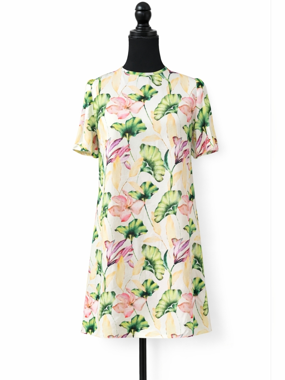 Shore Sicily Tropical Floral/Leaf Mini Shift Dress XS/S White Green Pink
